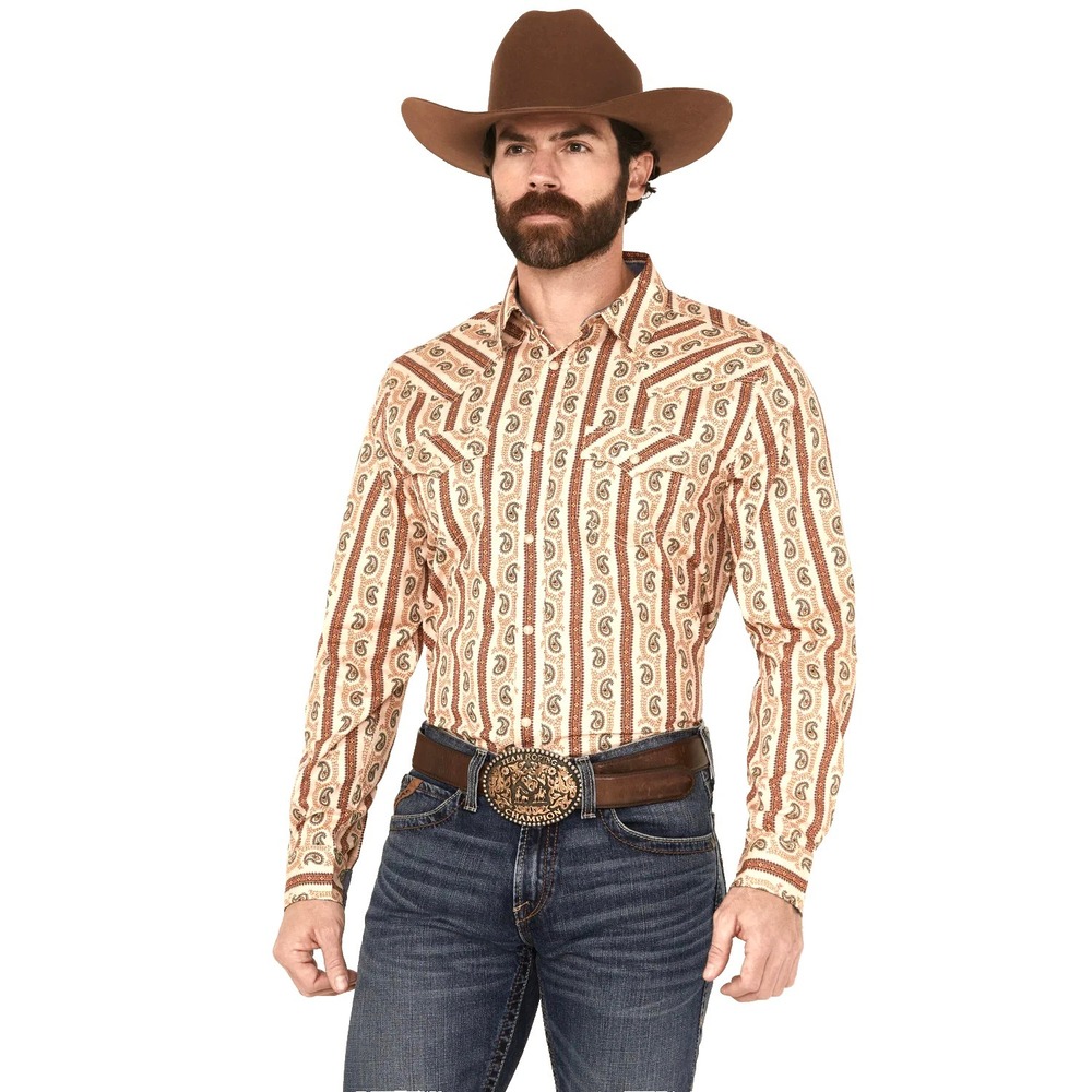 Cody James Mens Stillwell Paisley Pearl Snap Western Shirt Large Brown Rodeo NEW